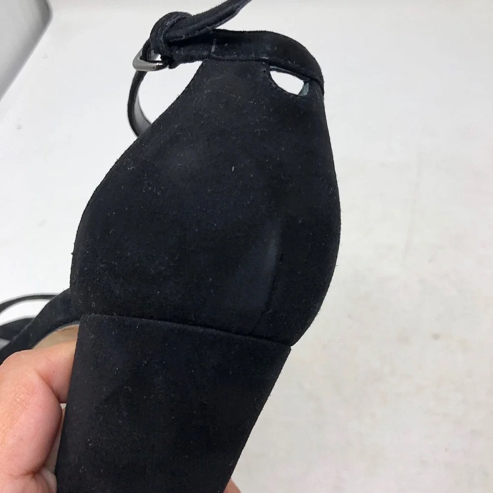 Stuart Weitzman Nearly Nude Strappy Block Heels Womens 9 Black Suede Going Out‎